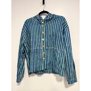 Marketplace Handwork of India Top Unisex Stripe Button Shirt w/hood Medium